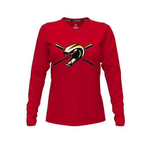 [FTLVCFRD-FYXS-LOGO1] Decker Comfort T-Shirt (Female Youth XS, Red, V Neck, Logo 1, Long Sleeve)