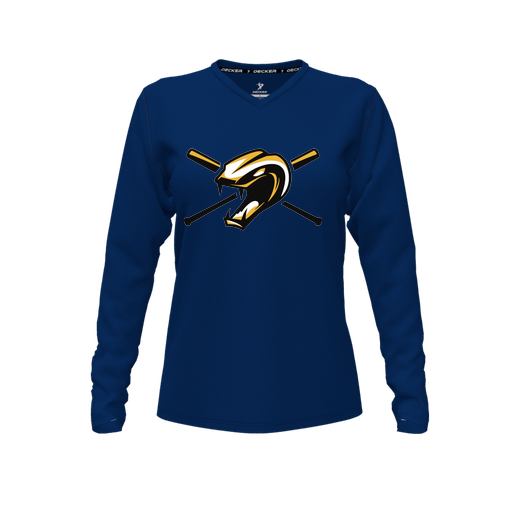 [FTLVPTNV-FYXS-LOGO1] Decker Performance T-Shirt (Female Youth XS, Navy, V Neck, Logo 1, Long Sleeve)